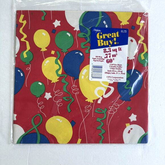 Vtg Birthday Gift Wrap Balloons Hearts Happy Birthday Wrapping Paper 3 Designs - Picture 2 of 4